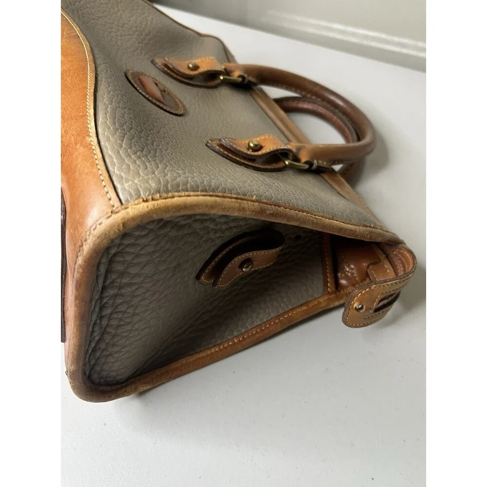 Vintage Dooney & Bourke All-Weather Leather Pebbled Satchel in Taupe and Brown
